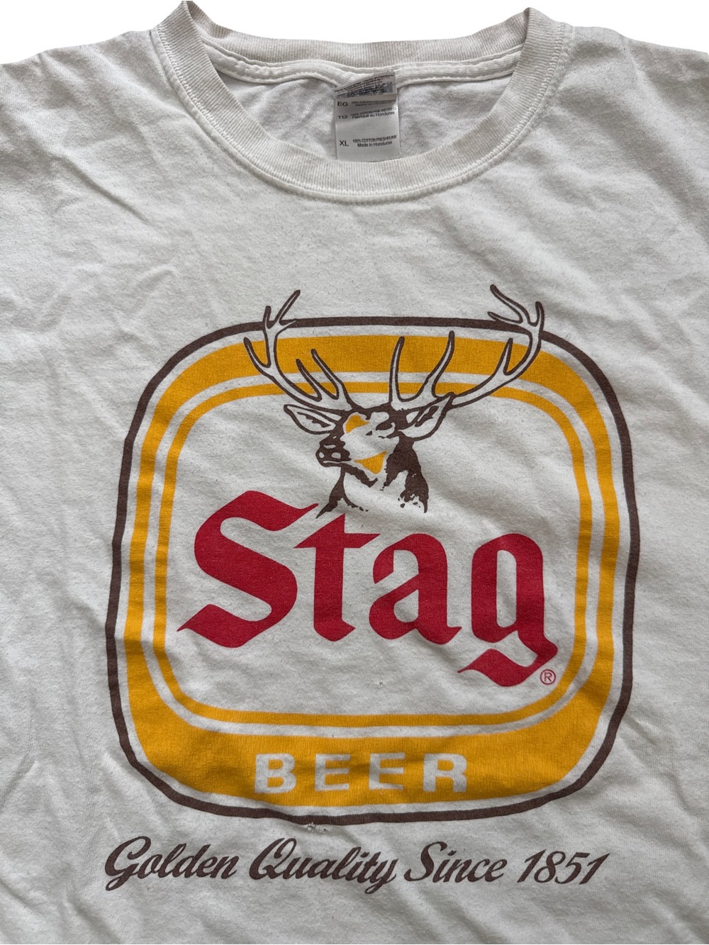 Stag Beer Y2K Men’s T-Shirt Size XL Deer/Beer Hunters Beer Deer Graphic Booze
